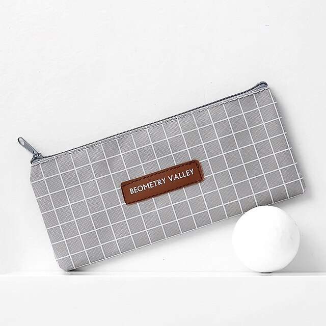 1 Pcs Kawaii Simple Grid Dot Canvas Pencil Bag Stationery Storage Organizer Pencil Case Office School Supply Pencil Box: as shown 1