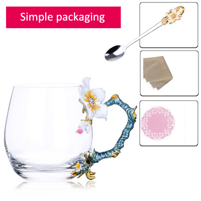 Topp blomster og rhinestones dekorert emalje kaffekopp krus blomst te glass melk kopper legering håndgrep kopper og krus: A01