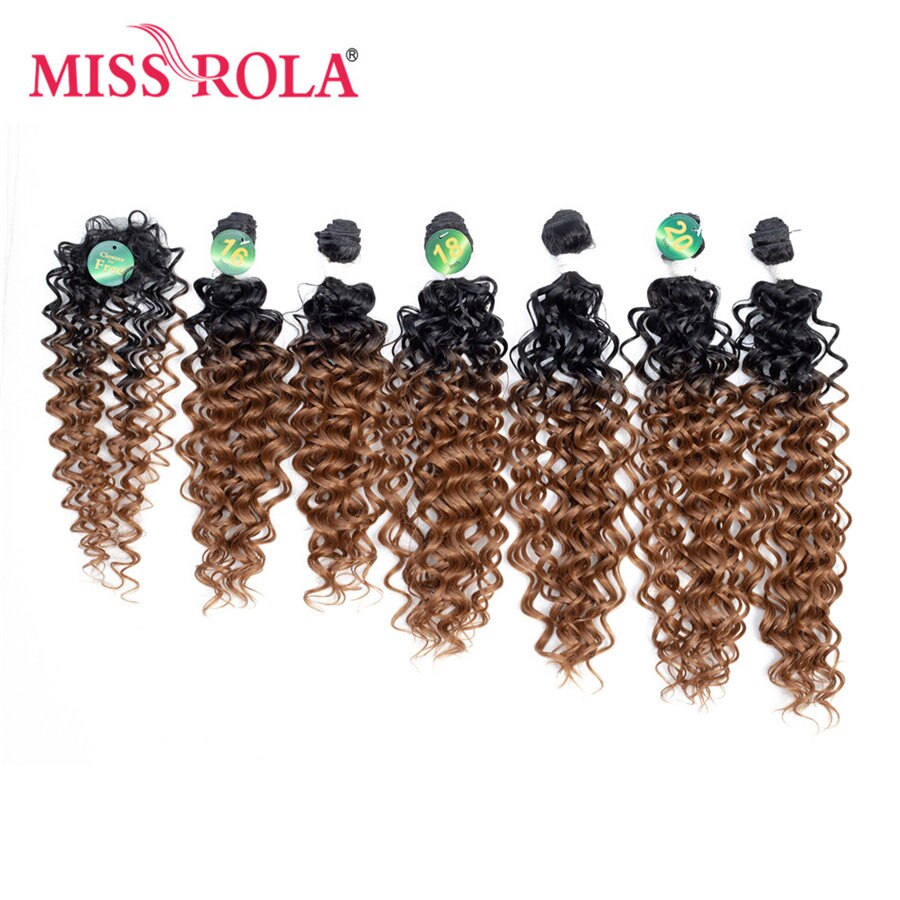 Miss Rola Synthetisch Krullend Haar Extensions Ombre Gekleurde Haar Weven Bundels 16-20 inch 6 stks/pak 200g T1B/27 Met Gratis Sluiting: T1B/30