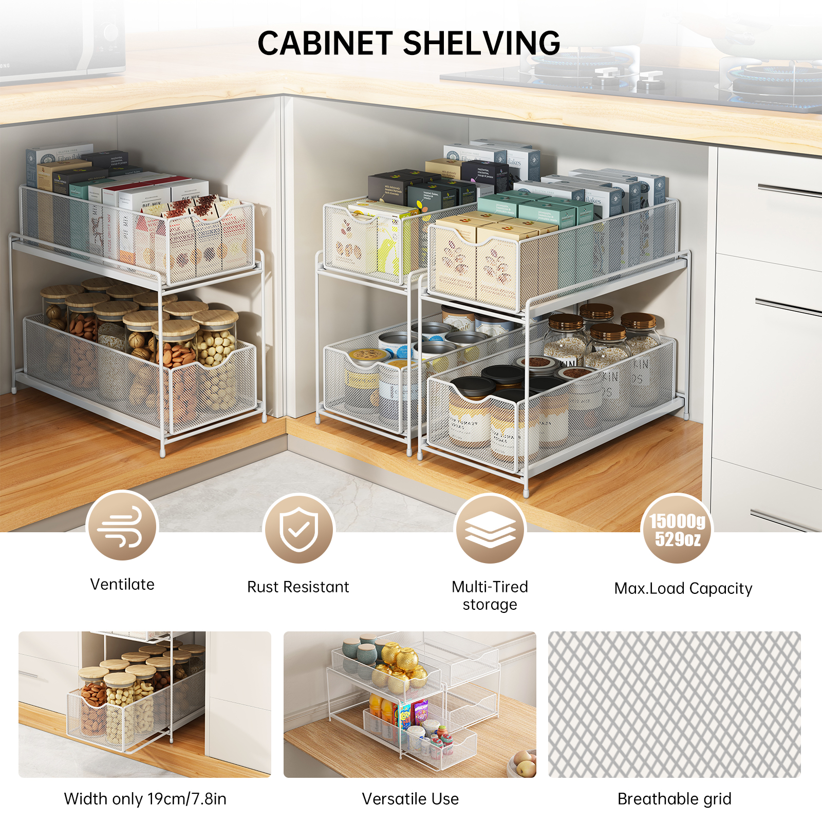 Kitchen Pull-Out Storage Rack under the Sink Cabin... – Vicedeal