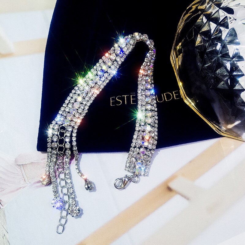 Strass pulseira de casamento da noiva diamante borla pulseiras femininas para as mulheres cor de prata rosa ouro pulseira de pulso presentes jóias
