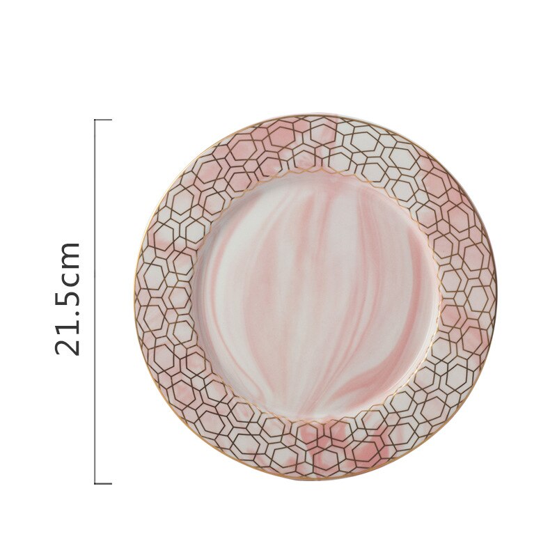 1pc glod geometri diamant marmor keramisk middag flad plade opvaske salat plader desset plade sousplat dekorative bordservice: 8 tommer lyserød diamant