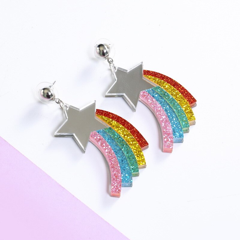 Donarsei moda colorido arco-íris brincos para as mulheres bonito dos desenhos animados nuvem coração gota balançar brincos presente: style 4