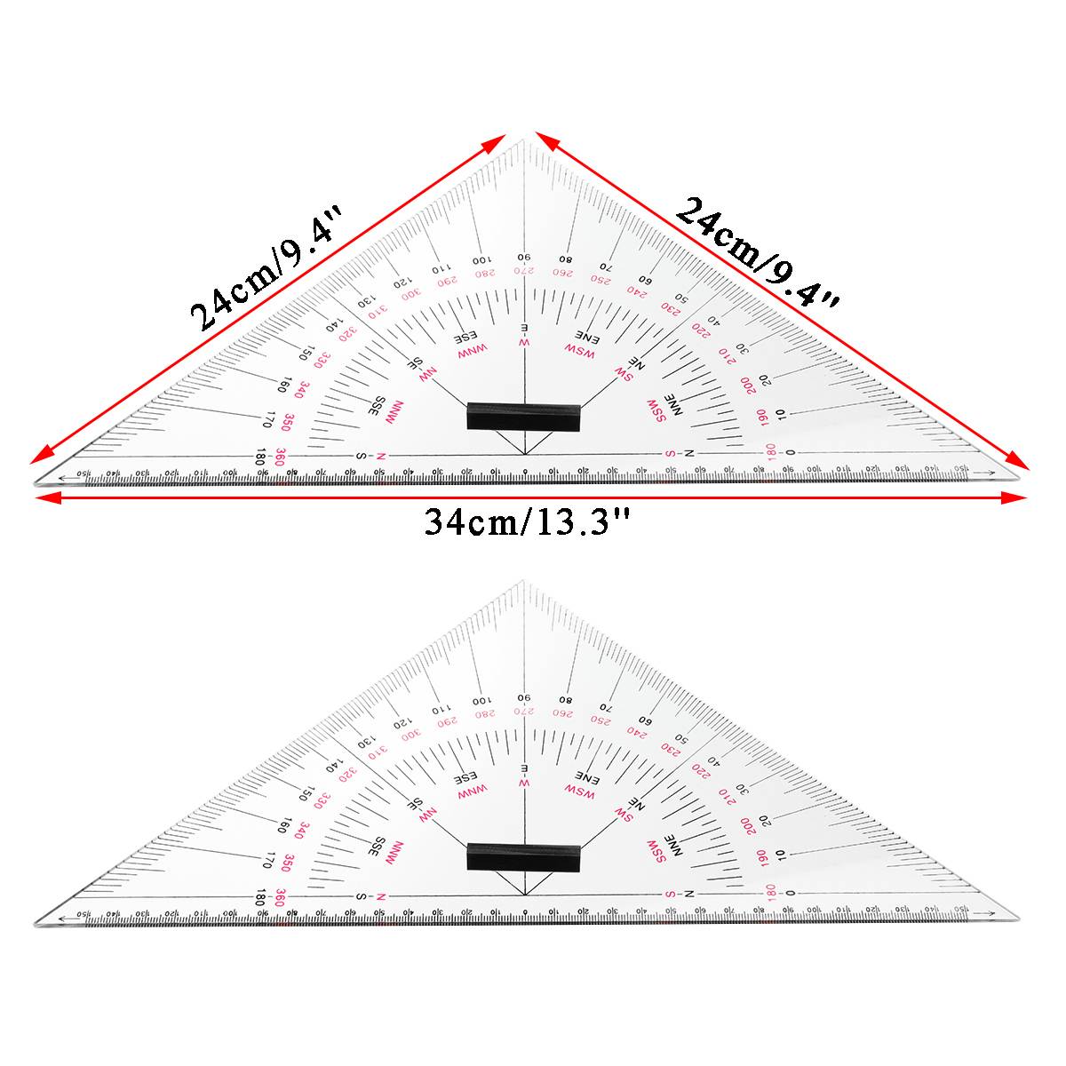 2Pcs 300m Navigation Triangular Protractor + 168mm Nautical Chart Divider Measurement Tools Suitable for Marine Navigation