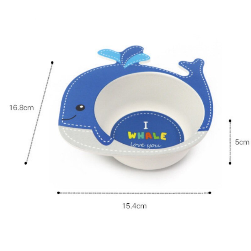 Baby Kids Natural Bamboo Fiber Toddler Children Plates Bowls Cute Animal Baby Infant Portable Cartoon Feeding Dishes Tableware: 07Whale Bowl