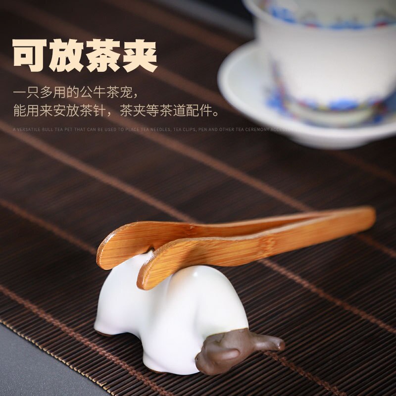Calf ceramic tea pet ornaments, tea play Ru porcelain can be opened, tea set Kung Fu accessories