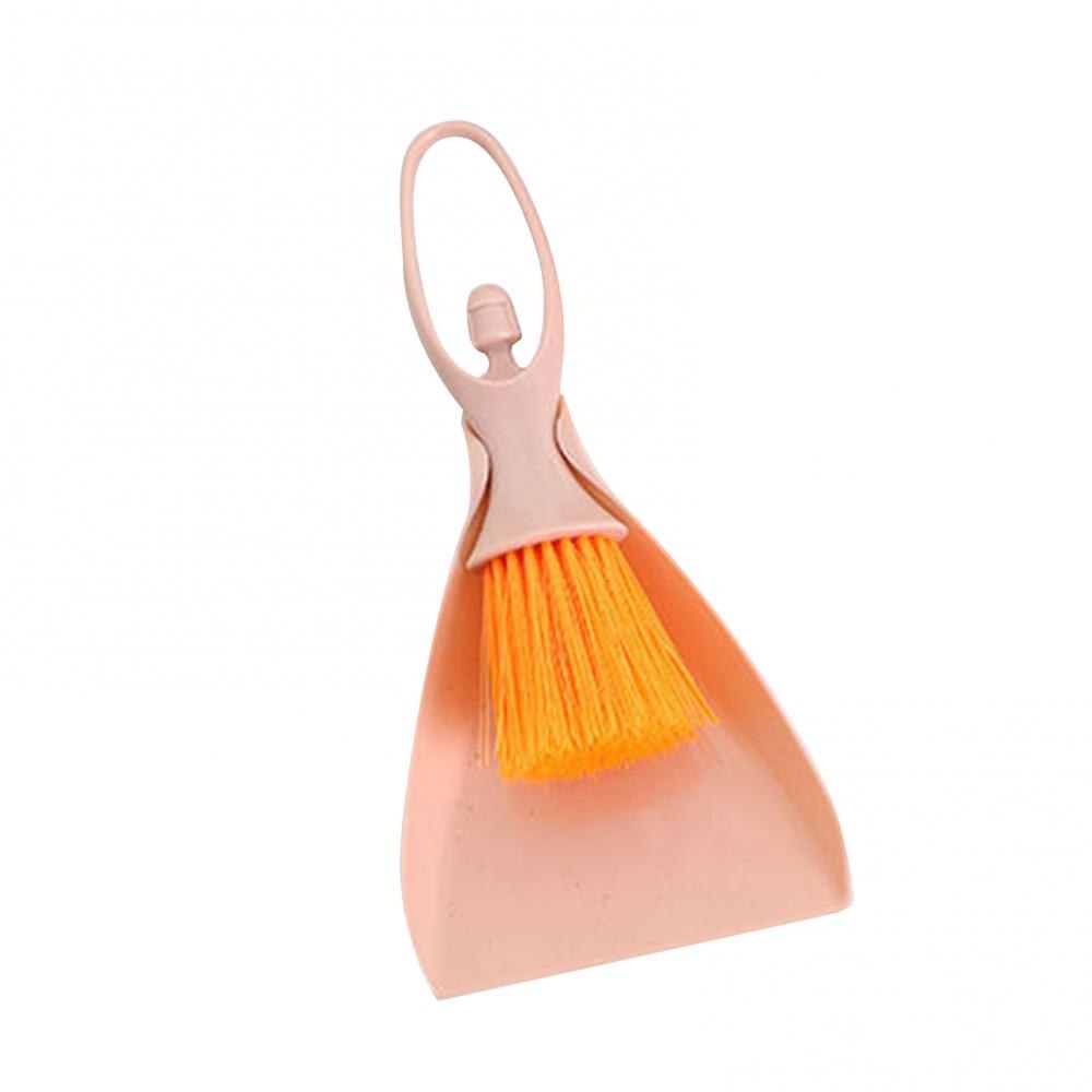 Mini Handy Desktop Keyboard Sweep Dustpan Cleaning Brush Corner Broom Pan Set with Handle Household Cleaning Tool: Pink