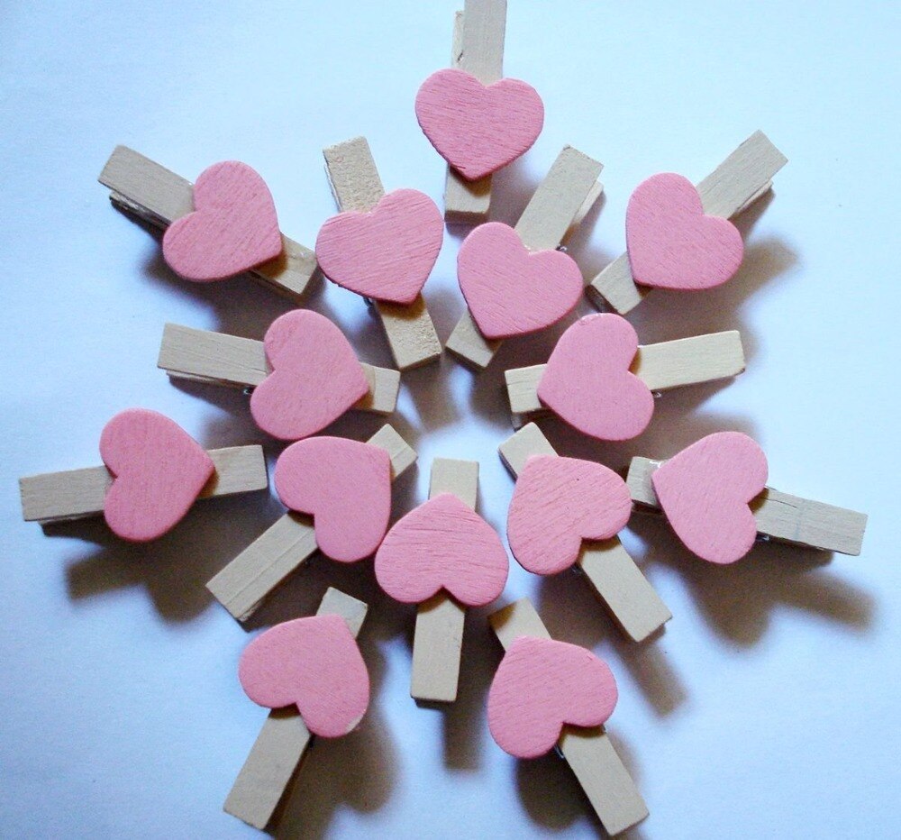 50 stuks Roze Hartvormige Houten Clips Voor Foto Clips Wasknijper Craft Decoratie Clips Houten Pinnen 3.5x0.7 cm