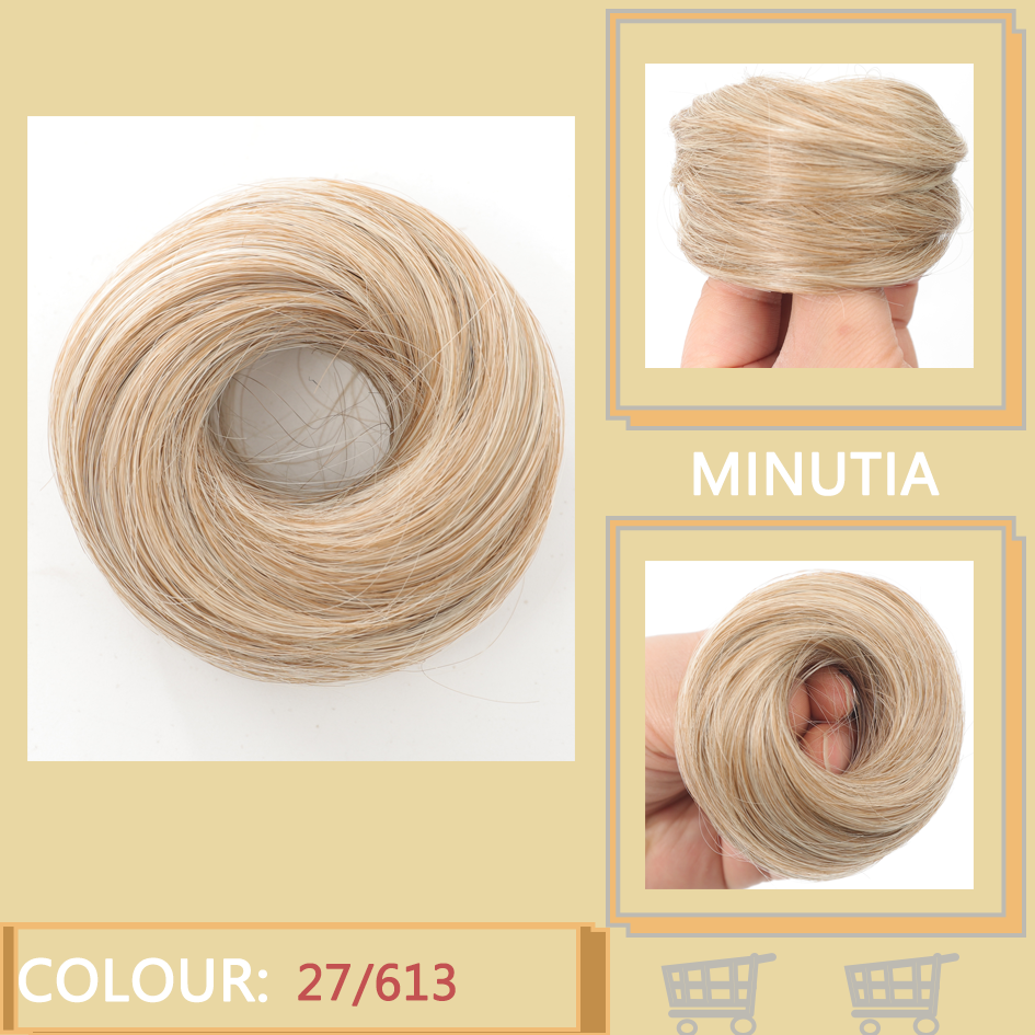 Allaosify moño sintético femenino fibra sintética pelo liso círculo cuerda elástica, color de cabello natural accesorios para el cabello luz oscura: T1B / 4 / 30
