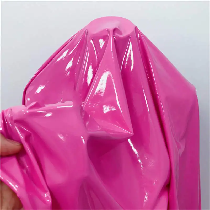 Shiny Glossy Soft Vinyl Patent Leather Fabric Elastic PVC Fabric Material for Dress Upholstery 140CM Wide Sold By Meter: 1Yard / Pink