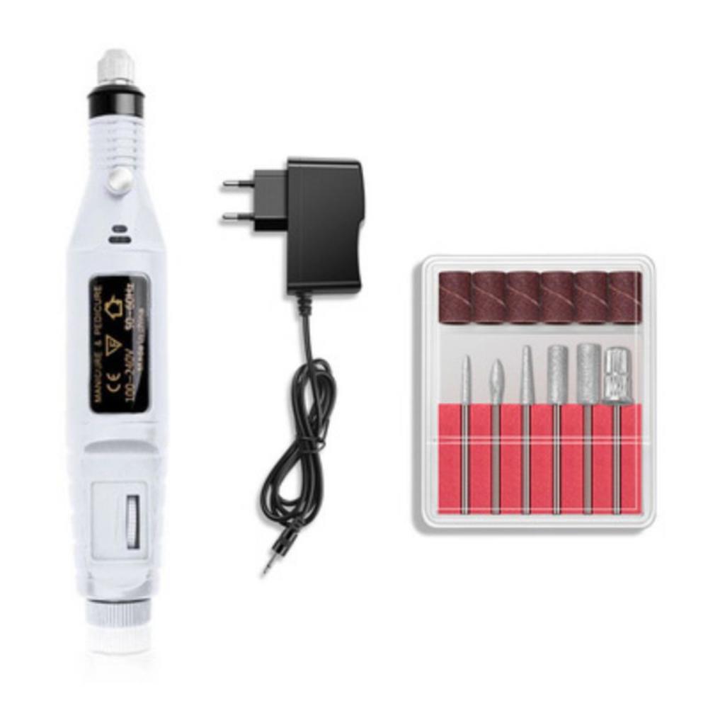1 Set Electric Nail Drill Machine Kit Manicure Machine Nail Art Pen Pedicure Gel Ceramic Nail File Nail Art Tools: White / UK Plug
