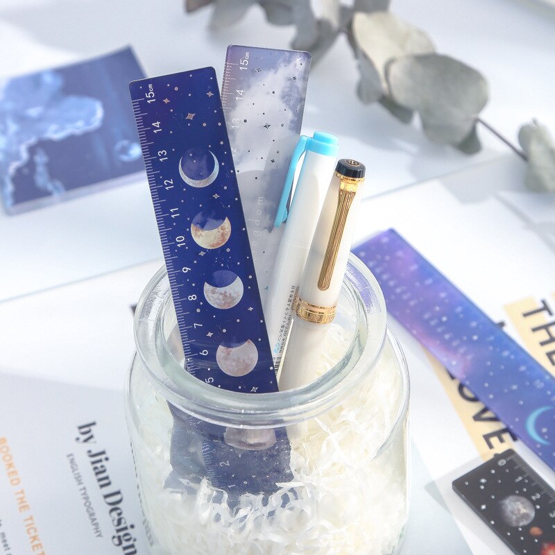 Regla recta acrílica de galaxia de vía lechosa, herramientas de manualidades de dibujo para álbum de recortes, suministros de oficina, coreano, 15cm, INS Style