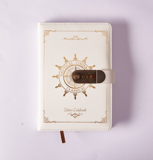 A5 Korea Retro Notebook Password Book with Lock School Office Supplies Stationery Personal Diary Journal Cover planner: 1 White
