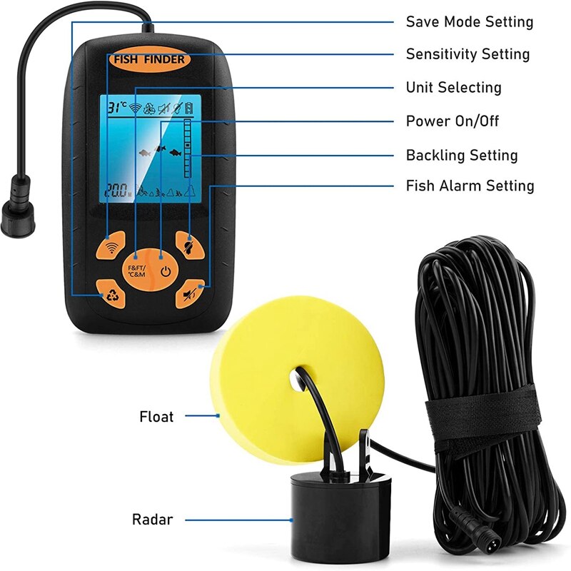 Fish Finder Portable Boat Depth Fishing Handheld Fish Finders Depth with Sonar Transducer and LCD Display