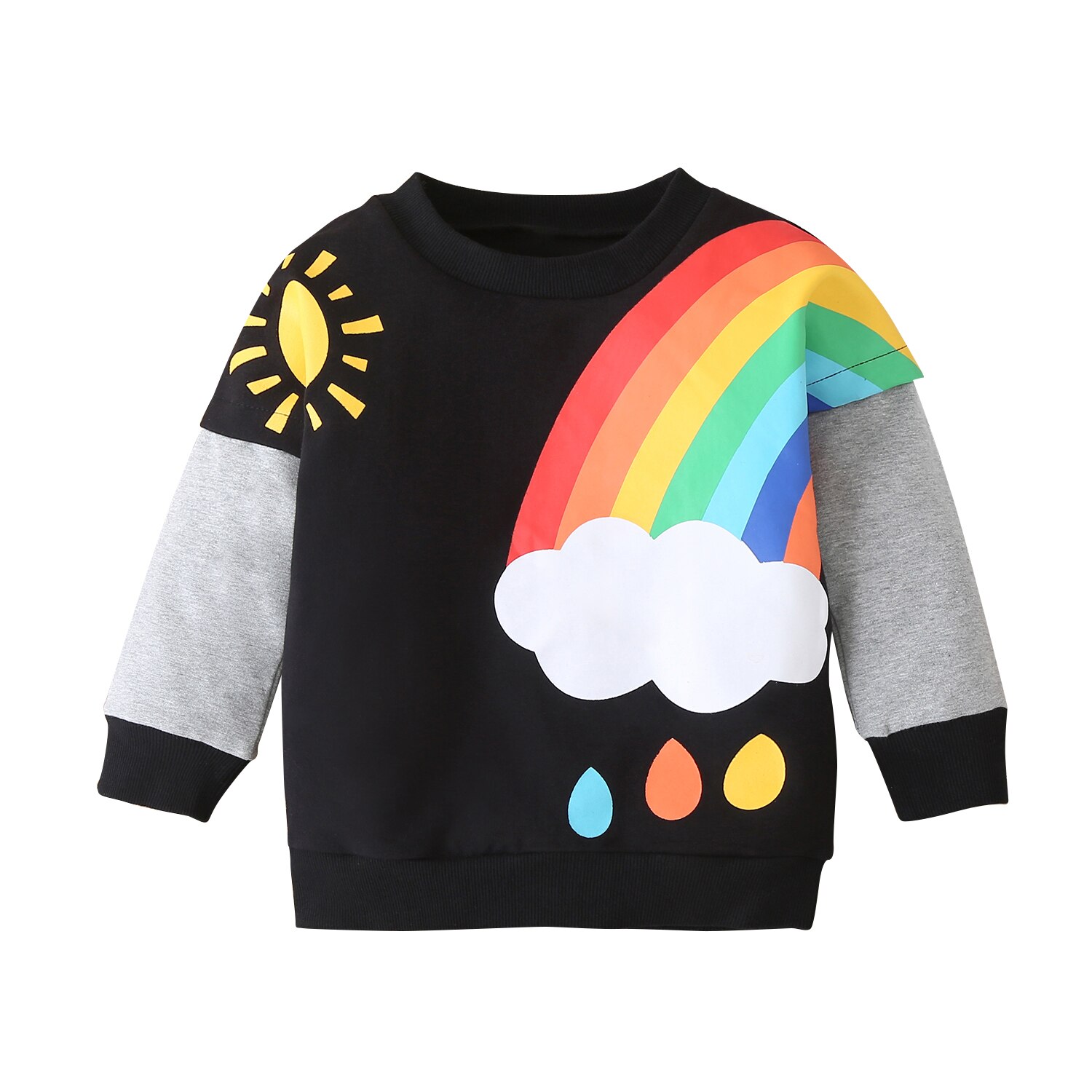 Sweat-shirt à manches longues pour bébés filles et garçons, imprimé arc-en-ciel, vêtements d'automne pour enfants: Noir / 4t
