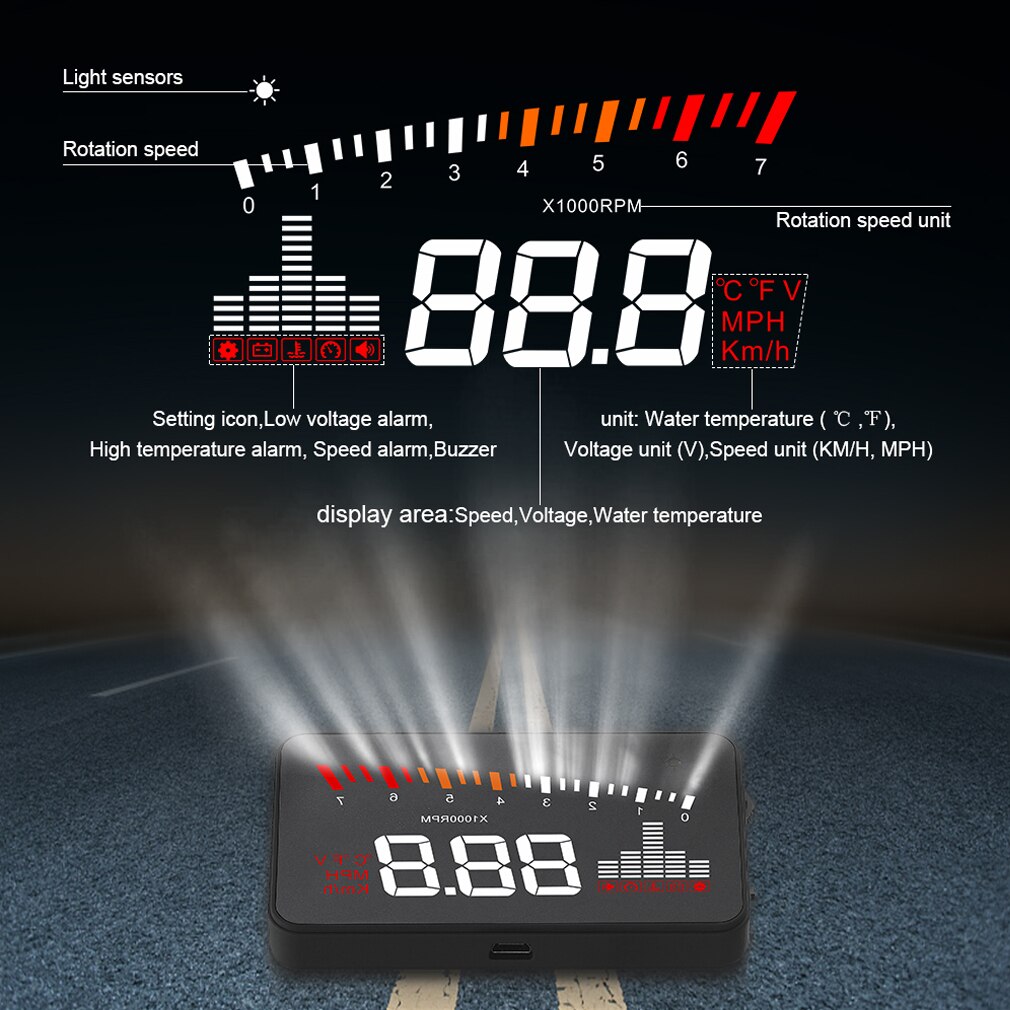 For X5 Car HUD Projector Head Up Display Speed Warning Fuel OBD II Speedometer