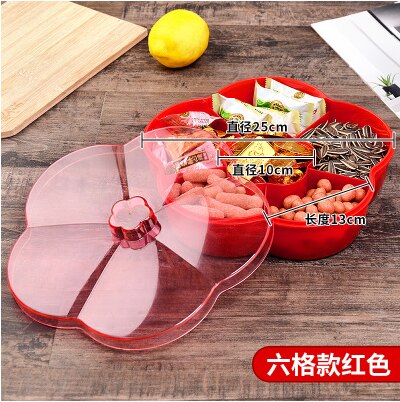 Boîte de rangement de bonbons en forme de pétale de fleur, conteneur rotatif pour aliments, noix, organisateur de bonbons: Six cells red