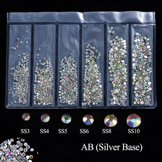 1440 stk blanding størrelse hvit ab sjarm spiker rhinestones 3d spiker Kunst dekorasjoner krystaller måke strass perler edelstener steiner  tr1049: Ab sølv utgangspunkt