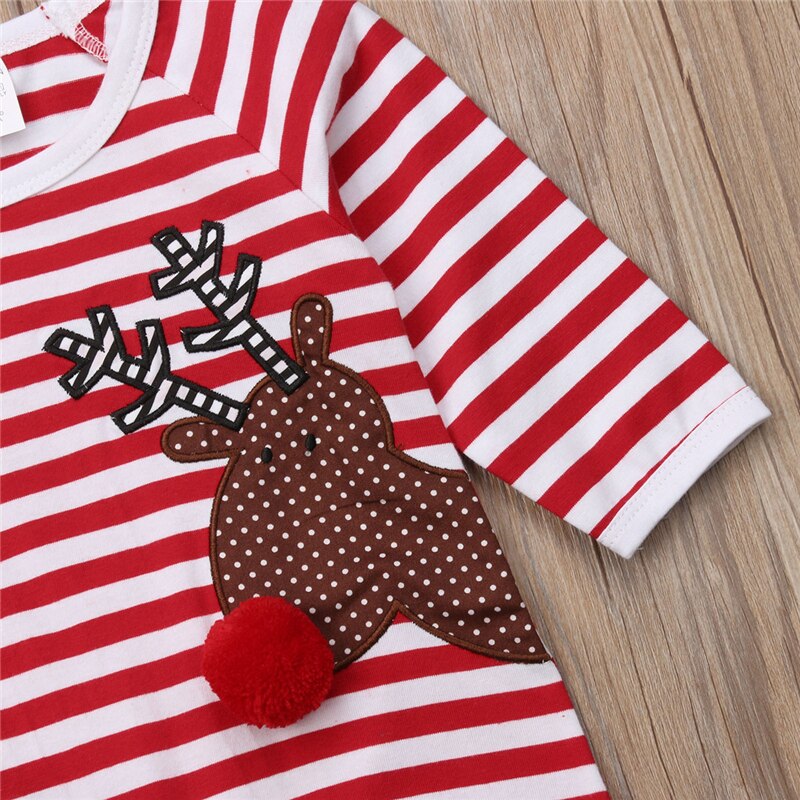 Leuke Pasgeboren Baby Meisje Jongen Xmas Herten Kostuum Gestreepte Romper Jumpsuit Outfits Kerst Kleding 0-18 m 6 m 9 m