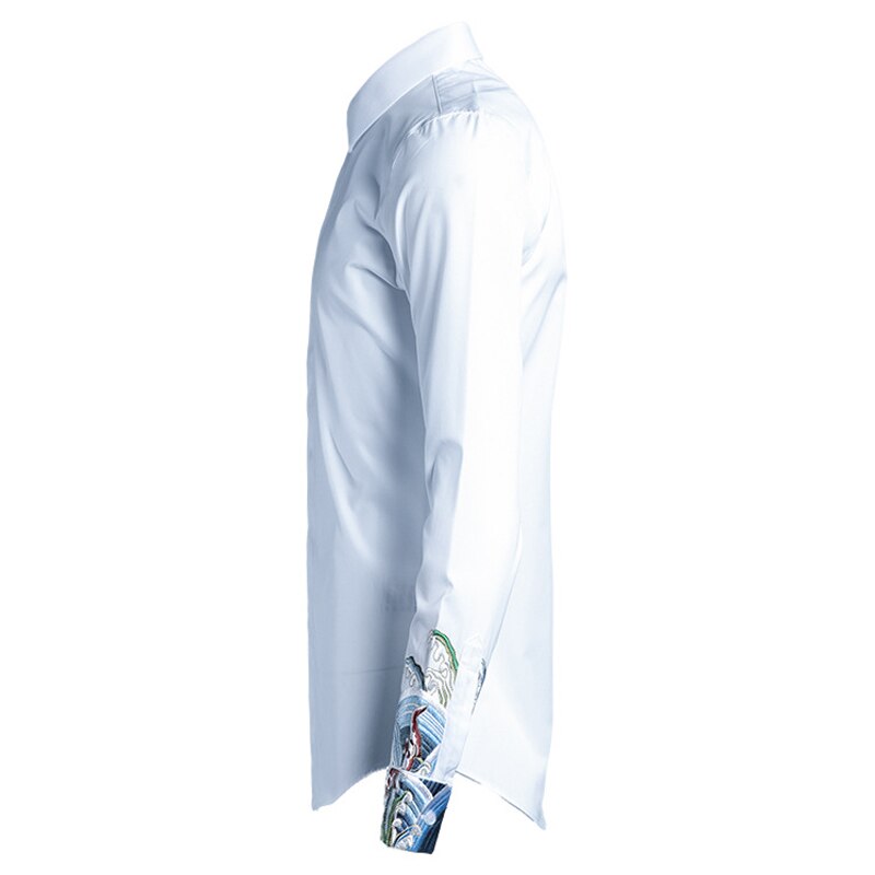 Mode Manchet Borduurwerk Shirt Mannen Top Business Mannelijke Slanke Camisa Masculina Lange Mouwen 80% Katoenen Kleding Heren Shirts
