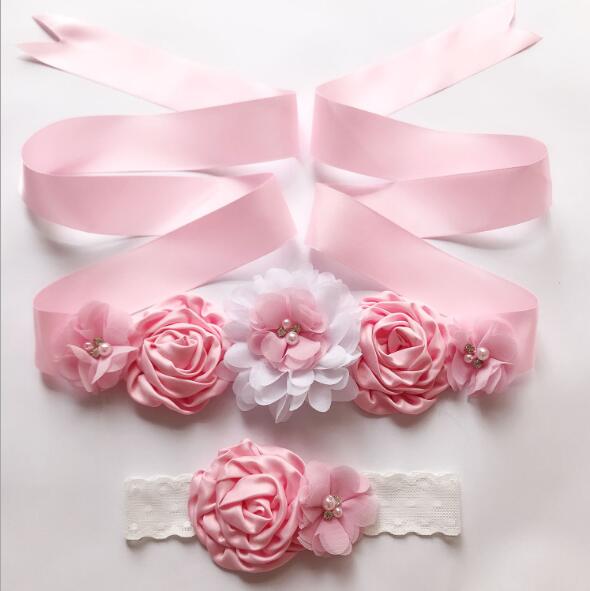 Cinturón de flores para niña, fajín de señora, fajas de boda con diadema de flores, 1 Juego de cinturón de boda