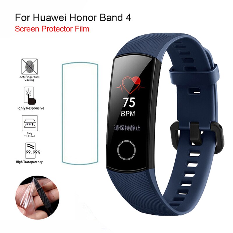 Pulseira de silicone para huawei honor band 4, cinta de relógio de silicone para huawei honor band 4 e 5 de filme de versão padronizado, acessório de pulseira esportiva acessório: 2pcs TPU Film Only / for Honor Band 4
