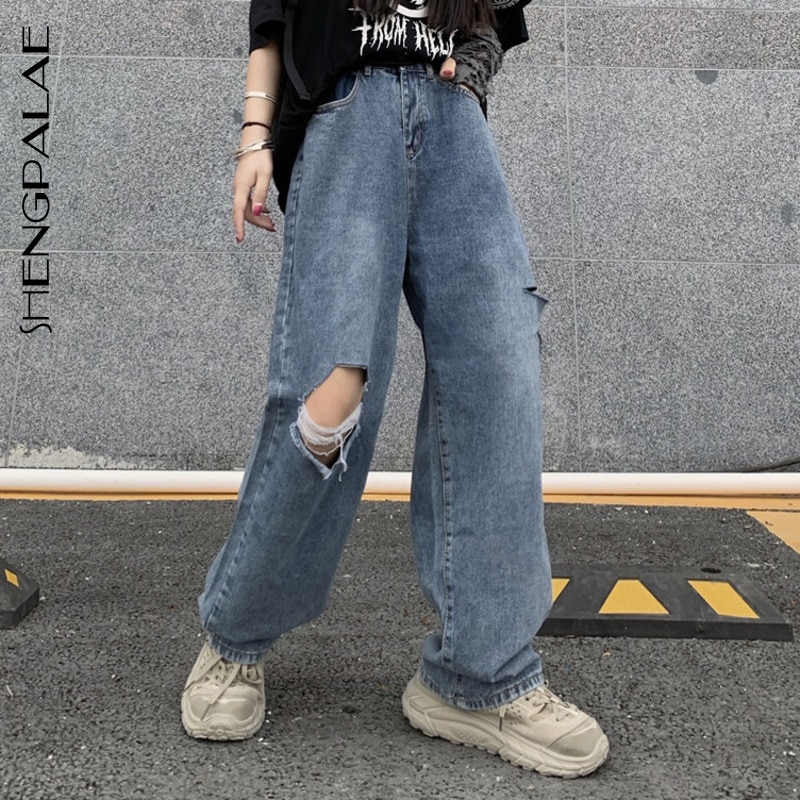 Shengpalae Zomer Casual Jeans Vrouw Lange Broek Cowboy Vrouwelijke Losse Streetwear Ripped Jeans Rechte Broek ZA4413