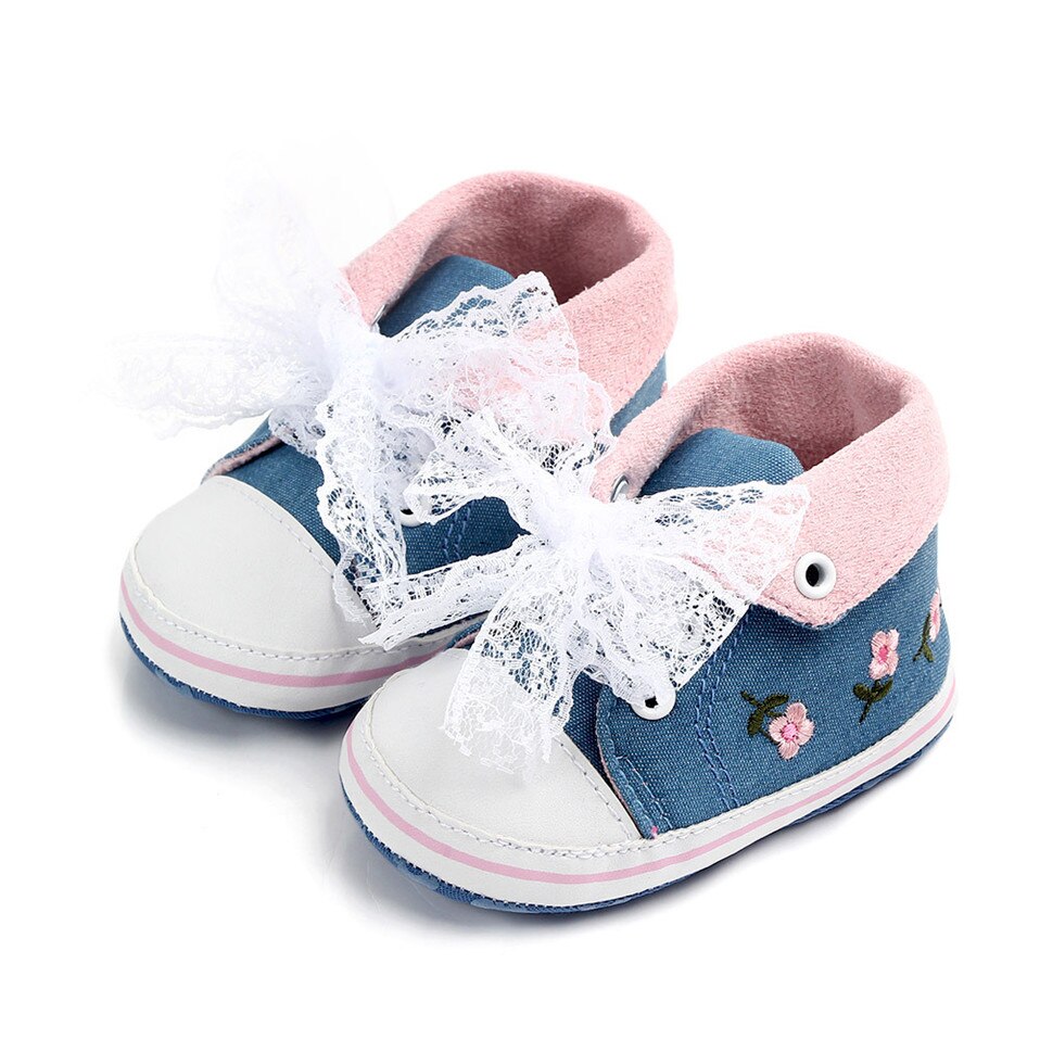 Bebê menina sapatos de renda branca floral bordado sapatos macios prewalker andando criança crianças sapatos primeiro walker frete grátis: Model 2-Navy / 0-6 meses