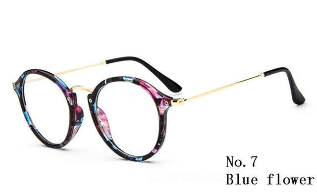 Gafas redondas transparentes con montura transparente para mujer, anteojos para miopía, montura de gafas para hombre, gafas ópticas contra rayos azules,: blue floral