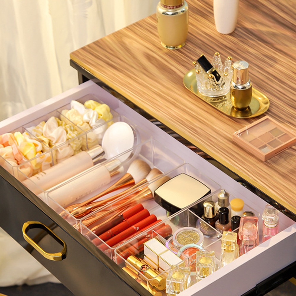 Clear Acrylic Makeup Layered Storage Box Dressing Table Cosmetic Lipstick Finishing Grid Box Desktop Drawer Storage Compartment
