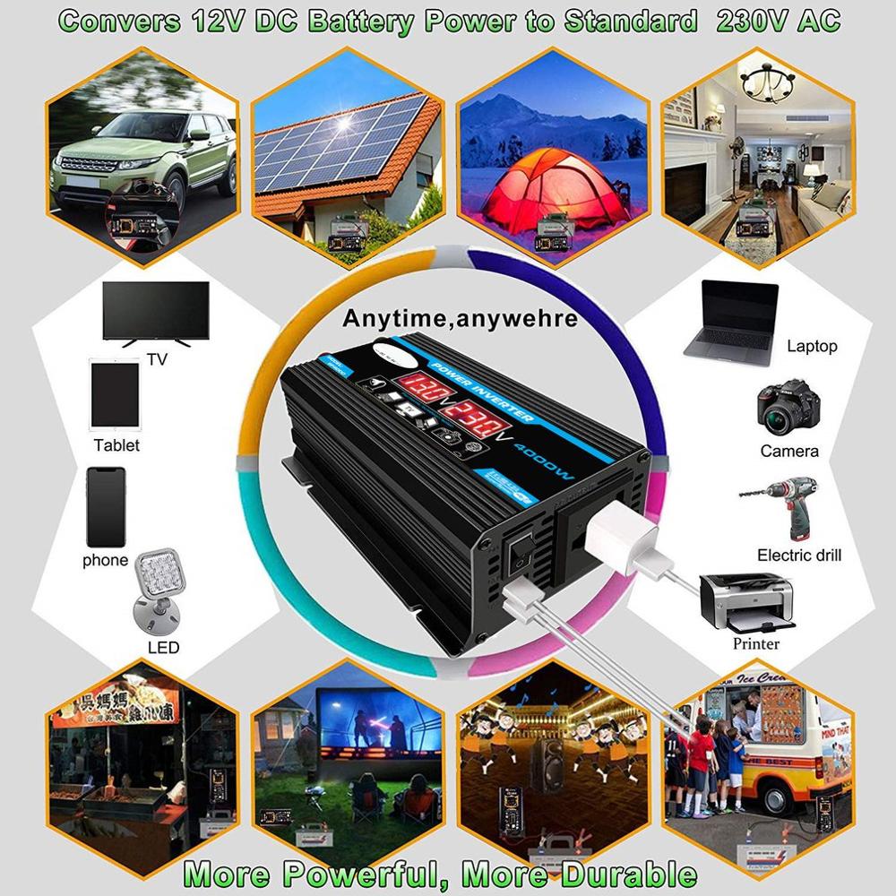 4000W 12V 220V/110V Led Ac Auto Power Inverter Converter Charger Adapter Inversor Dual usb Transformator Gemodificeerde Sinus
