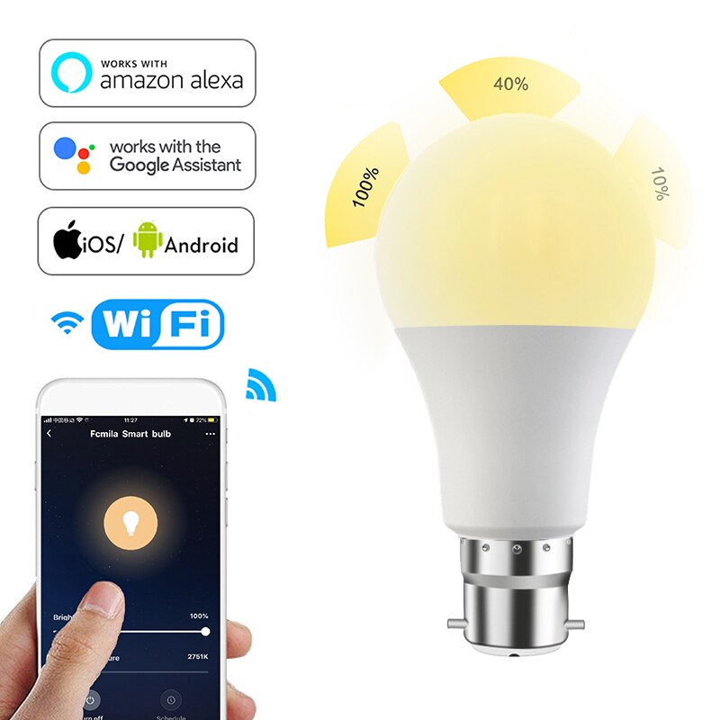 E27 Fcmila Smart Wifi Bulb Dimming Light Bulb 220V 15W Cold&Warm Smart Light Bulb Voice Control Work With Alexa Google Home: 04 B22 110V