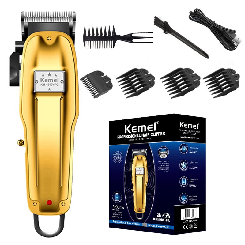 Men's taper lever hair clipper cord electric hair trimmer rechargeable hair cutter machine cordless haircut tool: gold with box