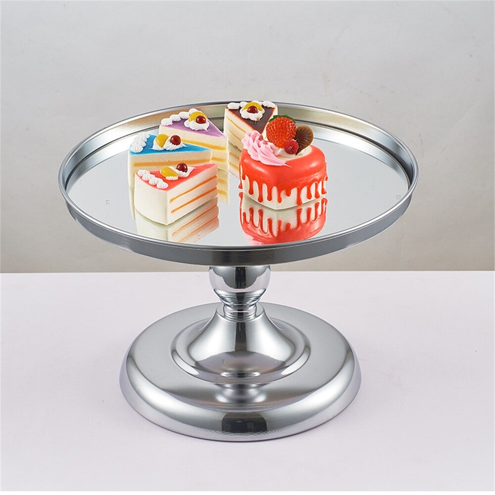 1Pc Britse Metalen Spiegel Taart Snack Lade Kristal Cake Display Hoge Stand Snack Plaat Snoep Afternoon Tea Bruiloft Decoratie: Silver 30cm