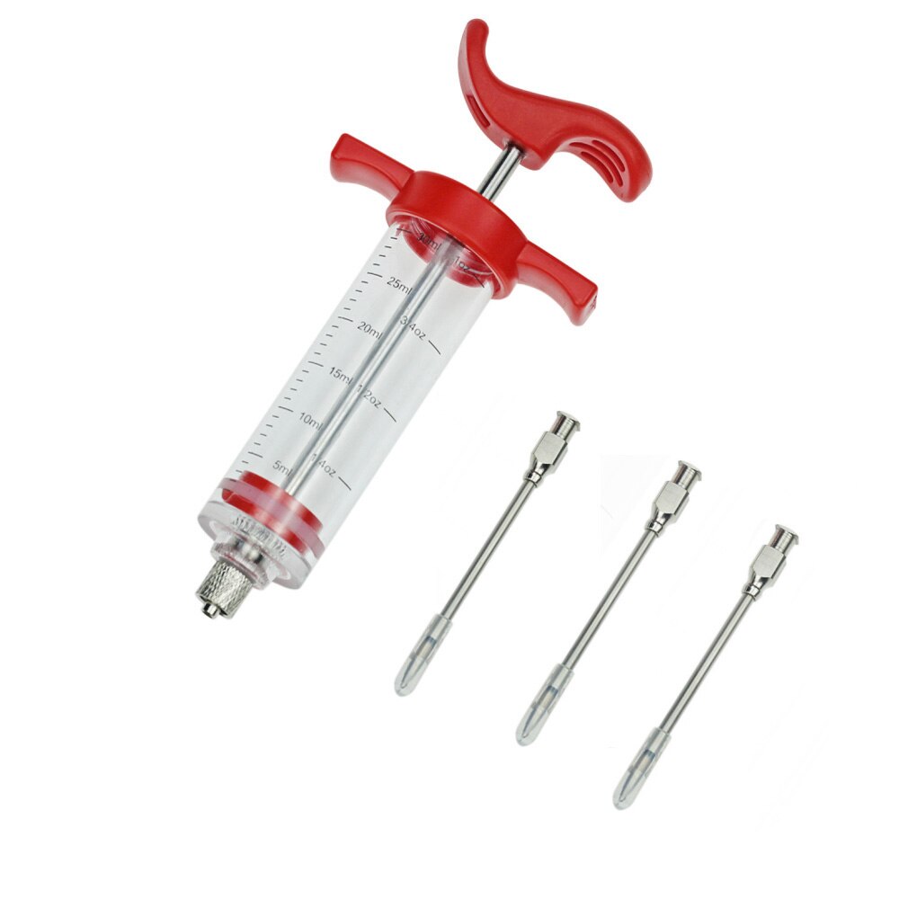 Jeringa de acero inoxidable para carne de barbacoa, jeringuilla para adobo de pavo, especias, salsa de cocina, accesorios para adobo: 1 Injector 3 Needle