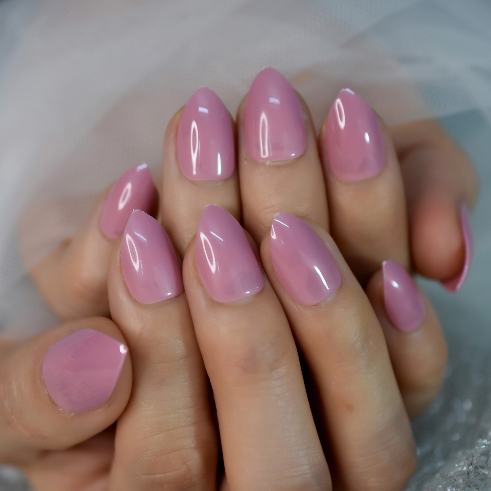 White Color Choose Able Sharp Stiletto Acrylic Fingernails Art Full Cover Nails With Tabs Short Version: L6273