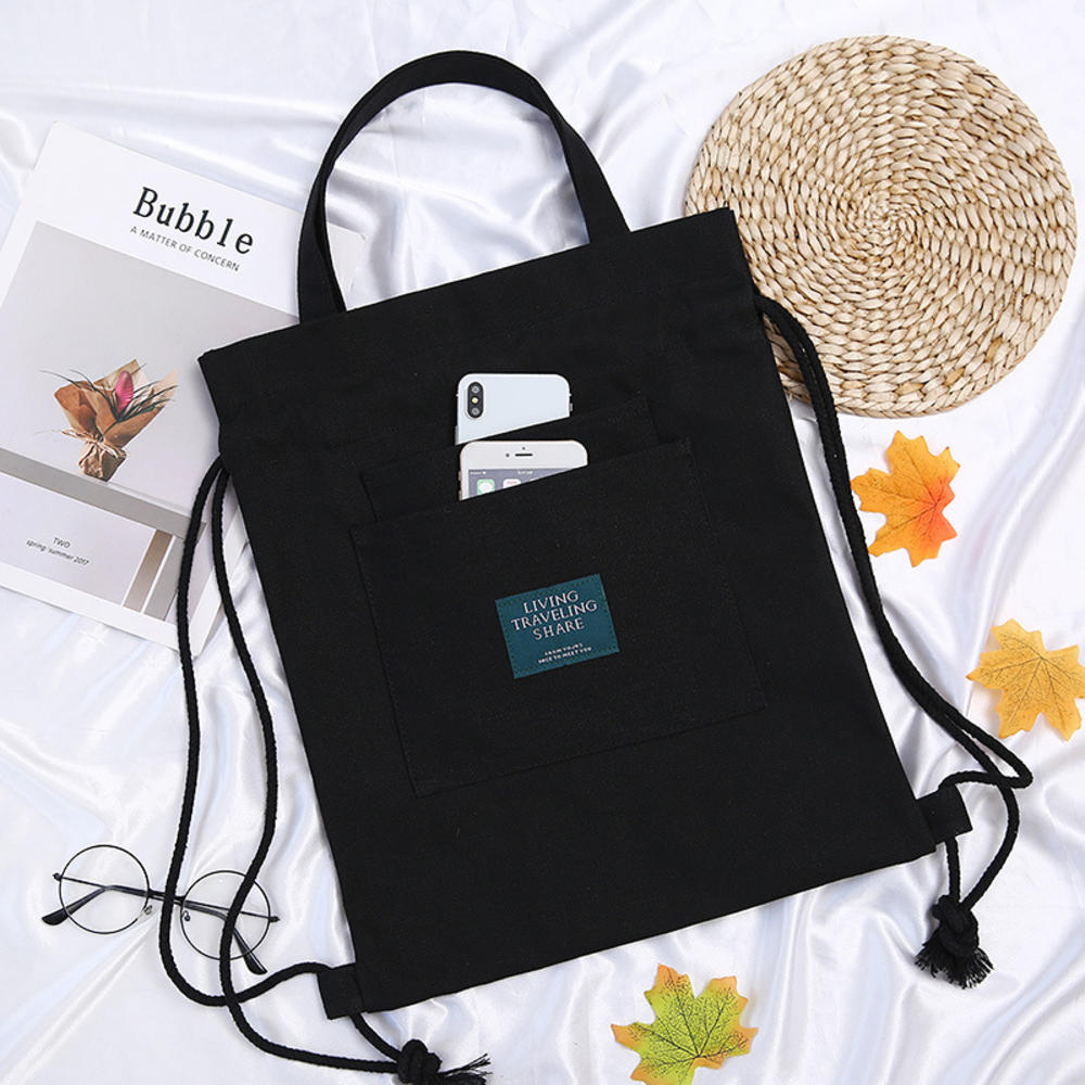 Large Women Canvas Shopping Handbag Ladies Casual Tote Backpack Drawstring Bag Shopping Bags Female Cotton Canvas Cloth Pouch: 5