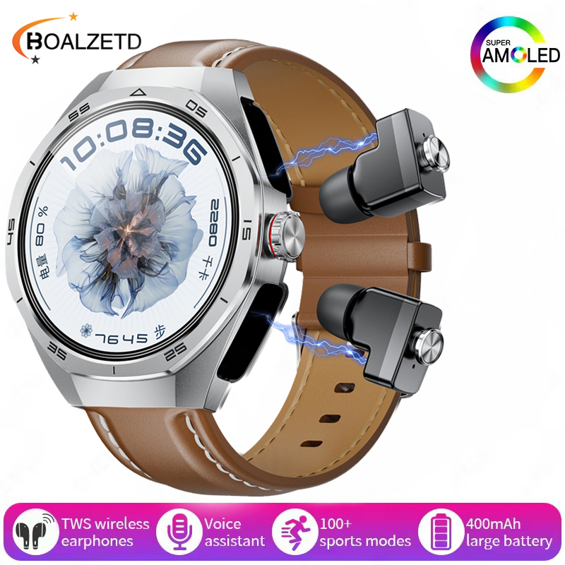 Nuovo Smart Watch da uomo con auricolari Bluetooth TWS 2 in 1 Altoparlante incorporato HIFI 9D Suono Monitor sanitario Chiamata Bluetooth SmartWatch: Rosso