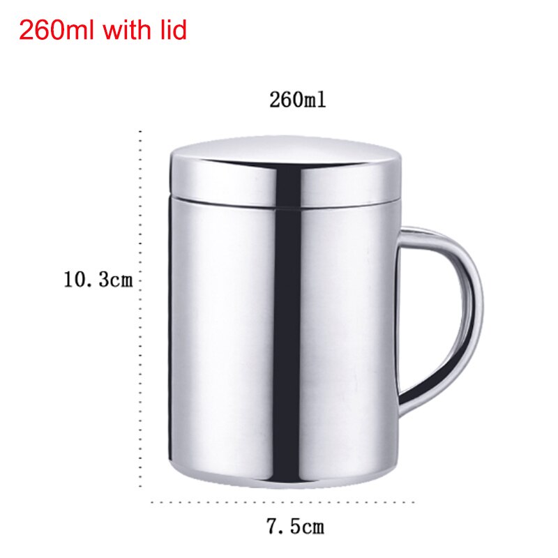 Double Wall Stainless Steel Coffee Mug Portable Cup Travel Tumbler Coffee Jug Milk Tea Cups Double Office Water Mugs: 260ml with lid