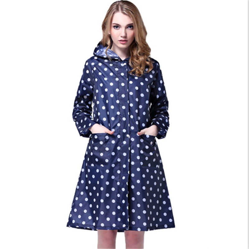 Chubasquero con capucha de lunares para mujer, ropa impermeable para viajar al aire libre para mujer, Poncho para mujer, chaqueta para lluvia largo tipo piloto