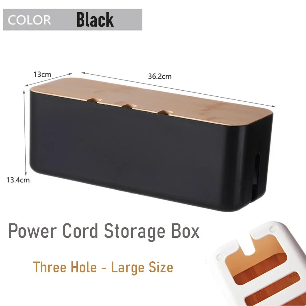 Caja de gestión de cables, caja de almacenamiento de tablero de conexiones de cables con cubierta de bambú, ocultar cables y regletas eléctricas, caja organizadora de cables para computadora de escritorio: Transparente