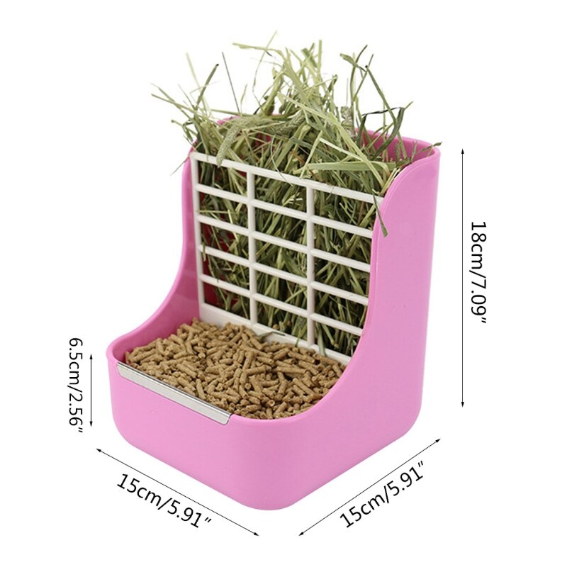 Alimentador de heno 2 en 1 para conejillo de indias, comedero de comida para Conejo, cuencos de alimentación, estante de pesebre para animales pequeños, accesorios de jaula