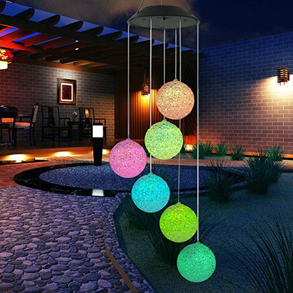 Solaire alimenté vent carillon lumière Led jardin suspendu Spinner lampe couleur changeante décoration lumière extérieure # YG