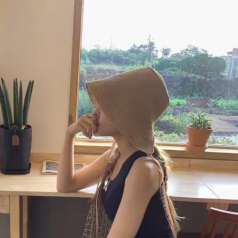 Forårssommer loli halmhat rejse ved havet skygge raffia hæklet hat kvindelige solhat hatte til damer turban hat