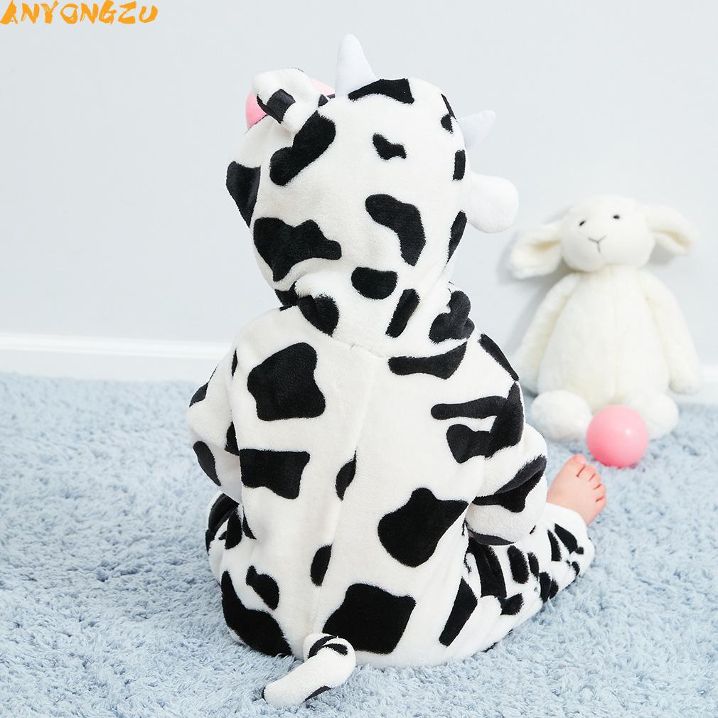 Anyongzu behagelig baby indendørs pyjamas efterår og vinter varm flannel tøj mejeridyr modellering praktisk