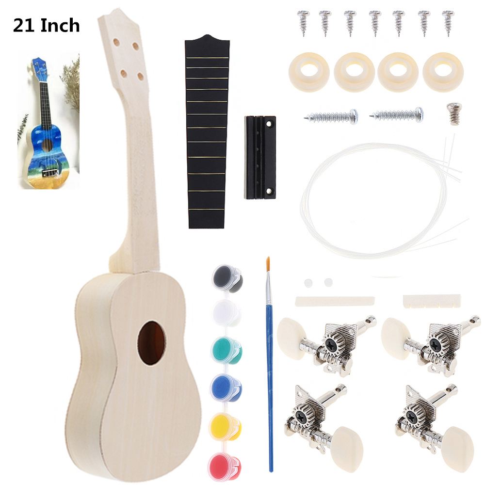 21 pouces tilleul ukulélé Kit de bricolage Soprano Hawaii guitare travail manuel peinture pour Parents-enfant campagne