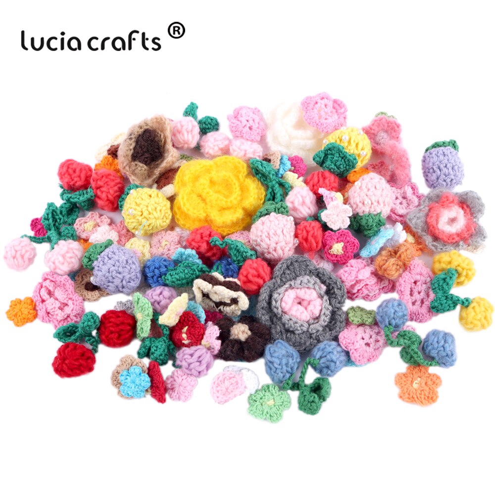 Lucia crafts 10pcs/lot Knitted Applique Sew-on Patch Flower Cotton Crochet Headwear Accessory B0541