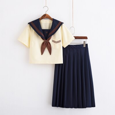 Japansk skoleuniform piger klassisk service england koreansk high school kvinder sømandsdragter afgangsuniform: Korte ærmer - lange / Xxl