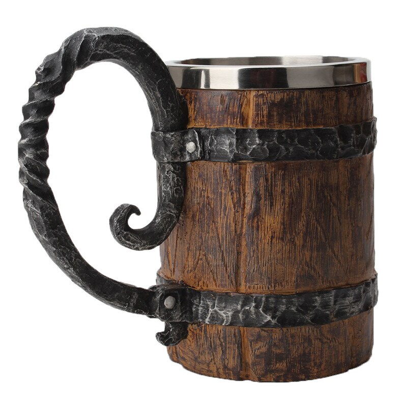 Retro harpiks rustfrit stål ølkrus kranium ridder halloween kaffekop viking te krus pub bar dekoration: E