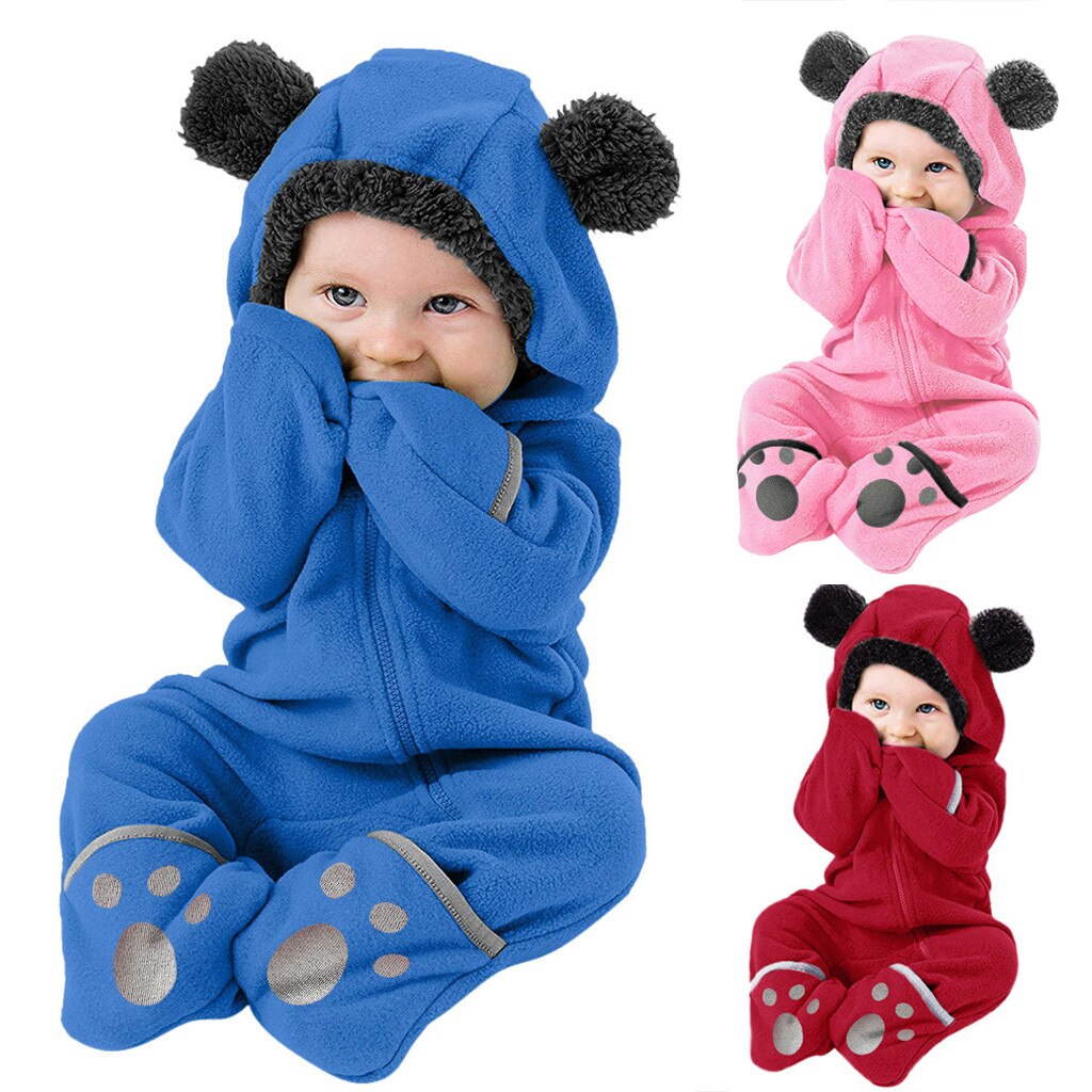 Baby Baby Meisjes Jongens Cartoon Oren Hooded Romper Zip Fleece Kleding Jumpsuit Mode Jongens Moet Hebben Leuke Jumpsuit Dikke Warme xl